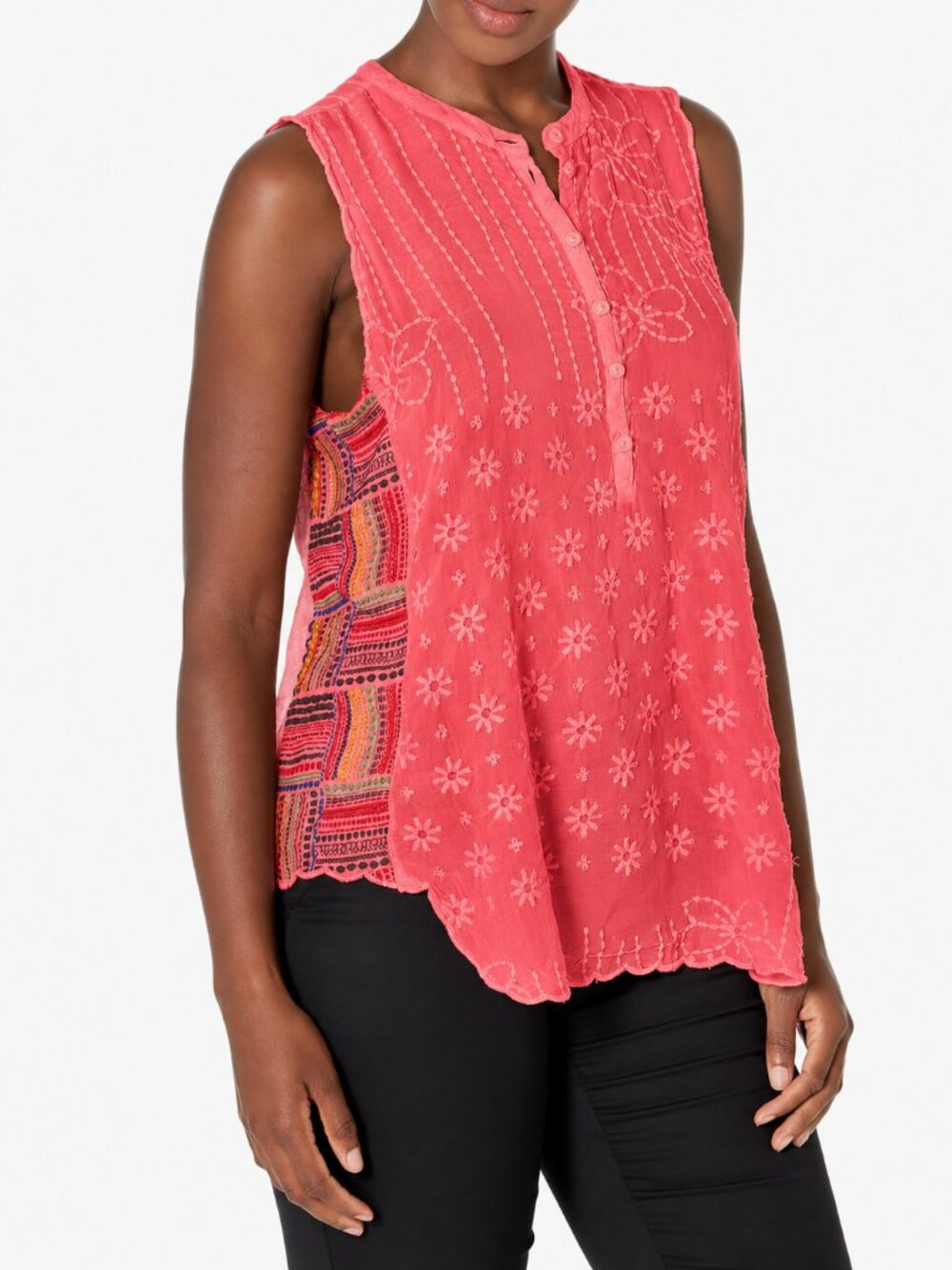 Johnny Was Turia Coral Embroidered Eyelet Rayon Tank Size S